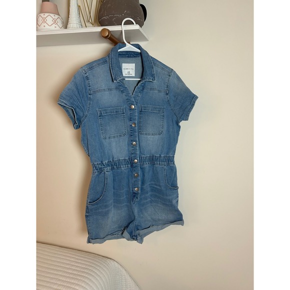 Celebrity Pink Pants - CELEBRITY PINK Denim Chambray Short Romper Utility Style Blue L‎ G